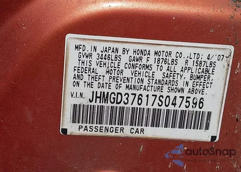 2007 Honda Fit Sport from USA, damaged, VIN JHMGD37617S047596